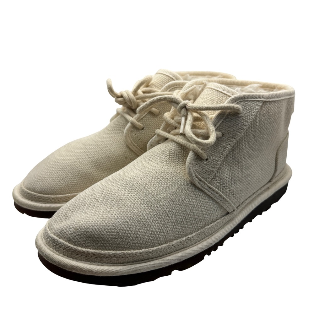 UGG Neumel Natural Cream Canvas Lace Up Chukka Boots 1119597 Women's 10